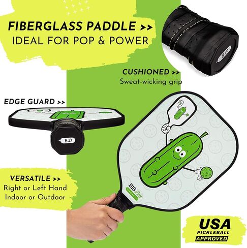 Big Dill Pickleball Paddle Set 2-Pack Pickleball Paddles with Outdoor Pickleball Balls, Paddle Covers & Carry Bag | Pickleball Paddles Set of 2 USAPA Approved in Saudi Arabia