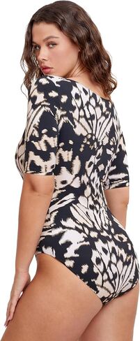Gottex Women's Modest High Round Neck with Short Sleeves, One Piece Swimsuit, Multi Brown in Saudi Arabia