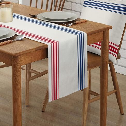 Independence Day Red Blue Stripes 4th of July Cotten Line Patriotic Table Runner 13x36inch Simple Graphics Burlap Table Cloth Runners for Coffee Dinner Holiday Parade Celebrations in Saudi Arabia