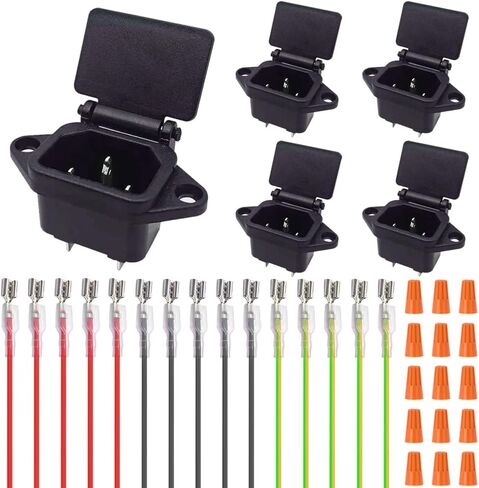 C14 Panel Mount Plug Adapter, AC 250V 10A IEC 320 3Pins Screw Mount Module Power Connector Socket with Cover, with Spade Quick Splice, Wire Caps (35 Pack) in Saudi Arabia