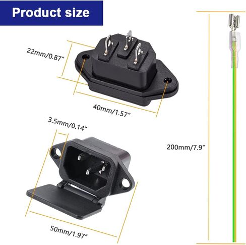 C14 Panel Mount Plug Adapter, AC 250V 10A IEC 320 3Pins Screw Mount Module Power Connector Socket with Cover, with Spade Quick Splice, Wire Caps (35 Pack) in Saudi Arabia