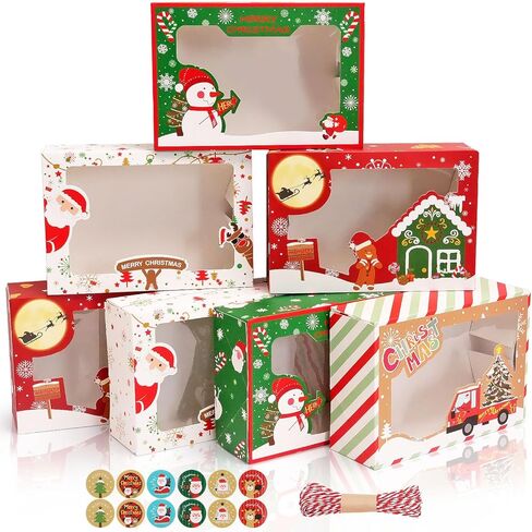 صناديق بسكويت عيد الميلاد، 12 قطعة من صناديق ملفات تعريف الارتباط مع نافذة للحلوى والمعجنات، صناديق حلوى مخبز عيد الميلاد السائبة، صناديق بسكويت حلوى عيد الميلاد لتغليف الهدايا، 8.8 × 6 × 2.8 بوصة. in Kuwait