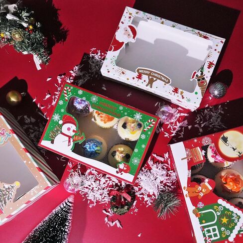 صناديق بسكويت عيد الميلاد، 12 قطعة من صناديق ملفات تعريف الارتباط مع نافذة للحلوى والمعجنات، صناديق حلوى مخبز عيد الميلاد السائبة، صناديق بسكويت حلوى عيد الميلاد لتغليف الهدايا، 8.8 × 6 × 2.8 بوصة. in Kuwait