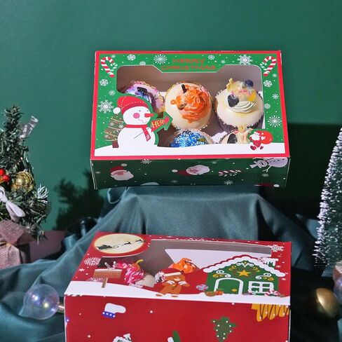 صناديق بسكويت عيد الميلاد، 12 قطعة من صناديق ملفات تعريف الارتباط مع نافذة للحلوى والمعجنات، صناديق حلوى مخبز عيد الميلاد السائبة، صناديق بسكويت حلوى عيد الميلاد لتغليف الهدايا، 8.8 × 6 × 2.8 بوصة. in Kuwait