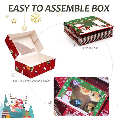 صناديق بسكويت عيد الميلاد، 12 قطعة من صناديق ملفات تعريف الارتباط مع نافذة للحلوى والمعجنات، صناديق حلوى مخبز عيد الميلاد السائبة، صناديق بسكويت حلوى عيد الميلاد لتغليف الهدايا، 8.8 × 6 × 2.8 بوصة. in Kuwait