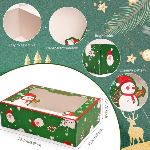 صناديق بسكويت عيد الميلاد، 12 قطعة من صناديق ملفات تعريف الارتباط مع نافذة للحلوى والمعجنات، صناديق حلوى مخبز عيد الميلاد السائبة، صناديق بسكويت حلوى عيد الميلاد لتغليف الهدايا، 8.8 × 6 × 2.8 بوصة. in Kuwait