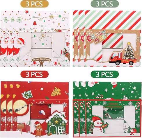 صناديق بسكويت عيد الميلاد، 12 قطعة من صناديق ملفات تعريف الارتباط مع نافذة للحلوى والمعجنات، صناديق حلوى مخبز عيد الميلاد السائبة، صناديق بسكويت حلوى عيد الميلاد لتغليف الهدايا، 8.8 × 6 × 2.8 بوصة. in Kuwait