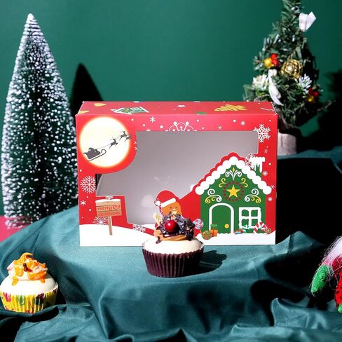 صناديق بسكويت عيد الميلاد، 12 قطعة من صناديق ملفات تعريف الارتباط مع نافذة للحلوى والمعجنات، صناديق حلوى مخبز عيد الميلاد السائبة، صناديق بسكويت حلوى عيد الميلاد لتغليف الهدايا، 8.8 × 6 × 2.8 بوصة. in Kuwait