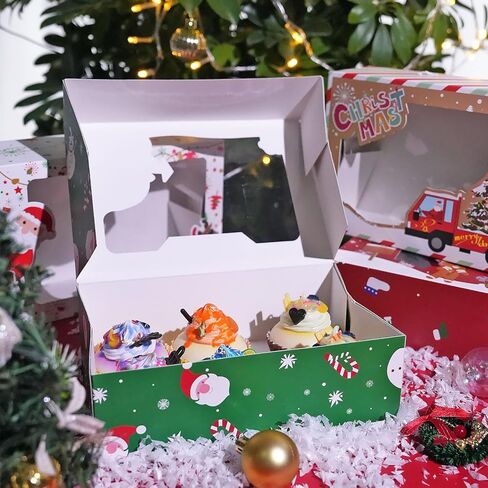 صناديق بسكويت عيد الميلاد، 12 قطعة من صناديق ملفات تعريف الارتباط مع نافذة للحلوى والمعجنات، صناديق حلوى مخبز عيد الميلاد السائبة، صناديق بسكويت حلوى عيد الميلاد لتغليف الهدايا، 8.8 × 6 × 2.8 بوصة. in Kuwait