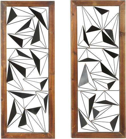 Deco 79 Metal Geometric Home Wall Decor Wall Sculpture with Wood Frame, set of 2 Wall Art 15" x 2" x 39", Black in Saudi Arabia