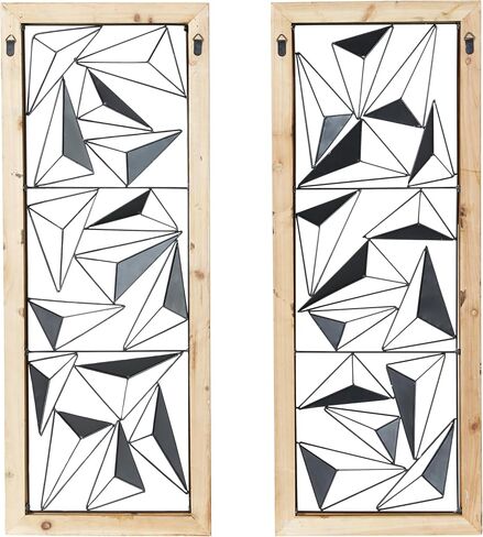 Deco 79 Metal Geometric Home Wall Decor Wall Sculpture with Wood Frame, set of 2 Wall Art 15" x 2" x 39", Black in Saudi Arabia