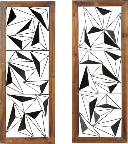 Deco 79 Metal Geometric Home Wall Decor Wall Sculpture with Wood Frame, set of 2 Wall Art 15" x 2" x 39", Black in Saudi Arabia