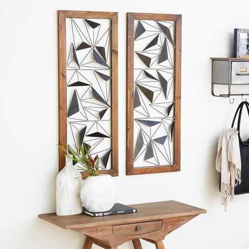 Deco 79 Metal Geometric Home Wall Decor Wall Sculpture with Wood Frame, set of 2 Wall Art 15" x 2" x 39", Black in Saudi Arabia