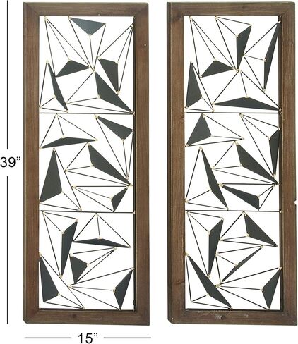 Deco 79 Metal Geometric Home Wall Decor Wall Sculpture with Wood Frame, set of 2 Wall Art 15" x 2" x 39", Black in Saudi Arabia