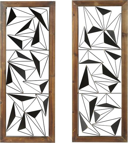 Deco 79 Metal Geometric Home Wall Decor Wall Sculpture with Wood Frame, set of 2 Wall Art 15" x 2" x 39", Black in Saudi Arabia
