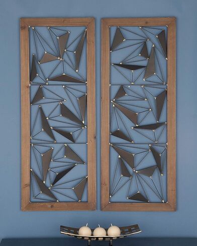 Deco 79 Metal Geometric Home Wall Decor Wall Sculpture with Wood Frame, set of 2 Wall Art 15" x 2" x 39", Black in Saudi Arabia