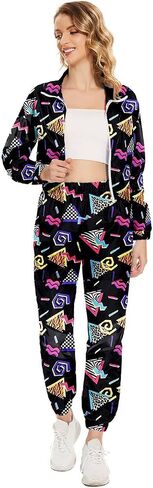 UOUA Women's Color Block 2 Piece 80s 90s Outfits Long Sleeve Windbreaker Jacket Tracksuit Set in Saudi Arabia