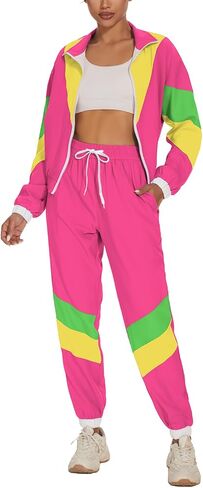UOUA Women's Color Block 2 Piece 80s 90s Outfits Long Sleeve Windbreaker Jacket Tracksuit Set in Saudi Arabia