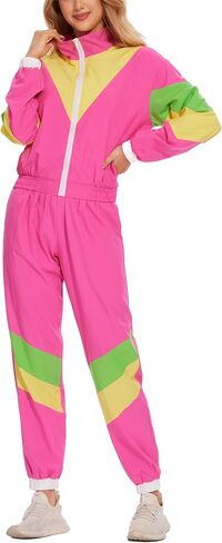 UOUA Women's Color Block 2 Piece 80s 90s Outfits Long Sleeve Windbreaker Jacket Tracksuit Set in Saudi Arabia