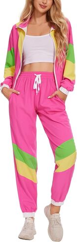 UOUA Women's Color Block 2 Piece 80s 90s Outfits Long Sleeve Windbreaker Jacket Tracksuit Set in Saudi Arabia
