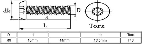 uxcell M8x40mm 304 Stainless Steel Button Head Torx Security Machine Screws 10pcs in Saudi Arabia