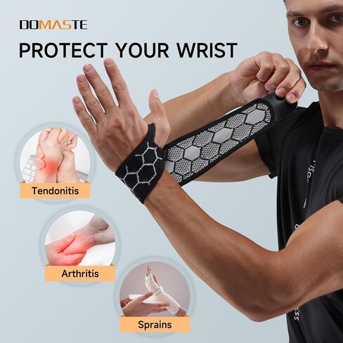 Sport Slim Wrist Wrap - Wrist Brace for Carpal Tunnel Relief Light Support, Neoprene-Free Compression Wrist Support for Workout, Adjustable Wrist Guards Fit Right Left Hand(Black, Pack of 1) in Kuwait