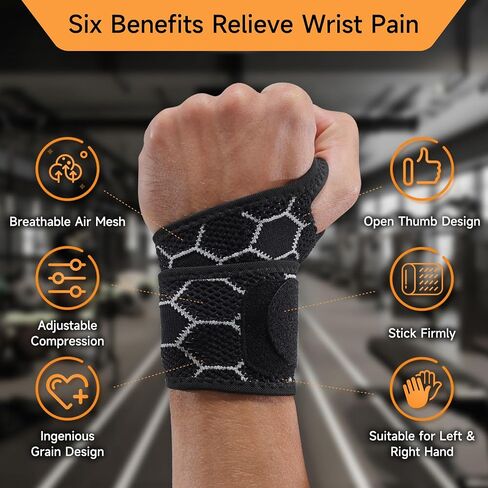 Sport Slim Wrist Wrap - Wrist Brace for Carpal Tunnel Relief Light Support, Neoprene-Free Compression Wrist Support for Workout, Adjustable Wrist Guards Fit Right Left Hand(Black, Pack of 1) in Kuwait