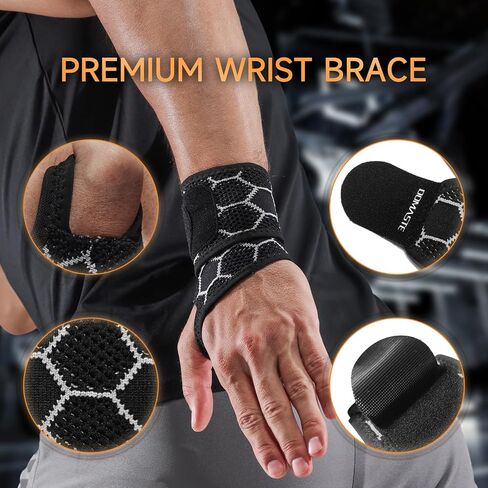 Sport Slim Wrist Wrap - Wrist Brace for Carpal Tunnel Relief Light Support, Neoprene-Free Compression Wrist Support for Workout, Adjustable Wrist Guards Fit Right Left Hand(Black, Pack of 1) in Kuwait