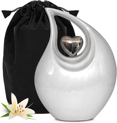 Teardrop Urn for Human Ashes - Decorative Cremation Urn for Ashes for Men & Women - Handcrafted Funeral Urn for Male & Female - Honor Your Loved One with Burial Urn (Snow White, Large) in Saudi Arabia