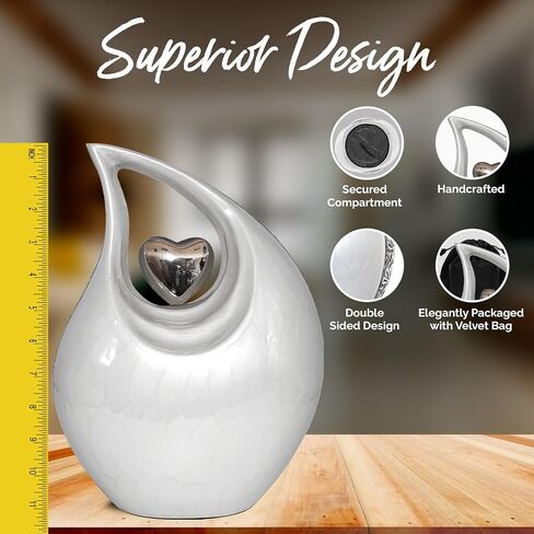 Teardrop Urn for Human Ashes - Decorative Cremation Urn for Ashes for Men & Women - Handcrafted Funeral Urn for Male & Female - Honor Your Loved One with Burial Urn (Snow White, Large) in Saudi Arabia