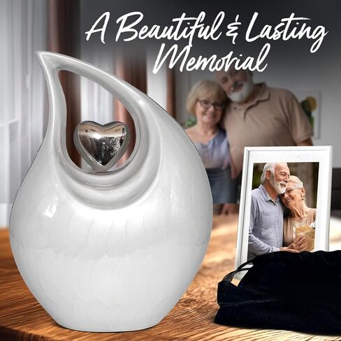 Teardrop Urn for Human Ashes - Decorative Cremation Urn for Ashes for Men & Women - Handcrafted Funeral Urn for Male & Female - Honor Your Loved One with Burial Urn (Snow White, Large) in Saudi Arabia