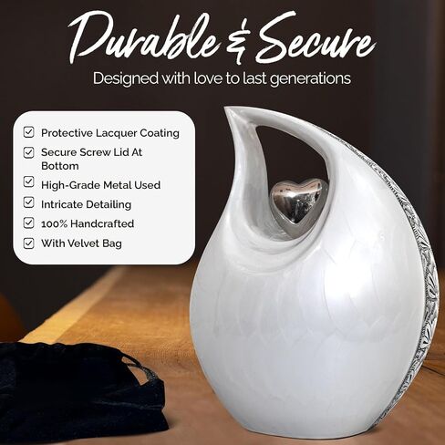 Teardrop Urn for Human Ashes - Decorative Cremation Urn for Ashes for Men & Women - Handcrafted Funeral Urn for Male & Female - Honor Your Loved One with Burial Urn (Snow White, Large) in Saudi Arabia