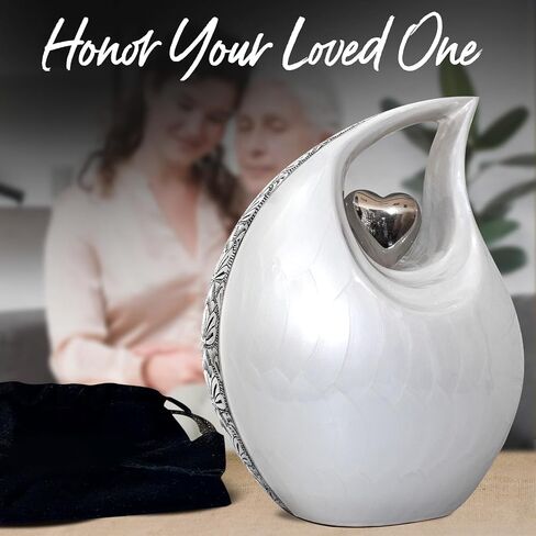 Teardrop Urn for Human Ashes - Decorative Cremation Urn for Ashes for Men & Women - Handcrafted Funeral Urn for Male & Female - Honor Your Loved One with Burial Urn (Snow White, Large) in Saudi Arabia
