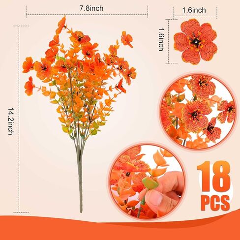 Artificial Mums Fall Flowers Outdoor Plastic Fall Flowers Fake Mums Plant Outside Autumn Flowers Greenery for Porch Window Box Home Decor (18, Green and Orange) in Kuwait