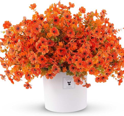 Artificial Mums Fall Flowers Outdoor Plastic Fall Flowers Fake Mums Plant Outside Autumn Flowers Greenery for Porch Window Box Home Decor (18, Green and Orange) in Kuwait