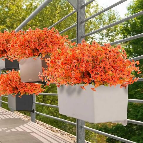 Artificial Mums Fall Flowers Outdoor Plastic Fall Flowers Fake Mums Plant Outside Autumn Flowers Greenery for Porch Window Box Home Decor (18, Green and Orange) in Kuwait