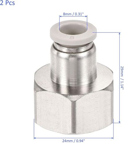 2 حزمة تركيبات أنابيب خيط أنثى 1/2PT - اتحاد مستقيم من النحاس المطلي بالنيكل، ادفع لتوصيل التركيبات، تنطبق على النظام الهوائي (0.31 بوصة، فضي) in Kuwait
