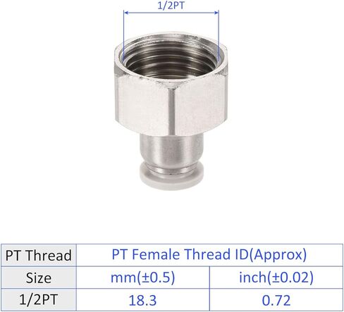 2 حزمة تركيبات أنابيب خيط أنثى 1/2PT - اتحاد مستقيم من النحاس المطلي بالنيكل، ادفع لتوصيل التركيبات، تنطبق على النظام الهوائي (0.31 بوصة، فضي) in Kuwait