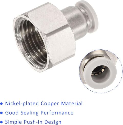 2 حزمة تركيبات أنابيب خيط أنثى 1/2PT - اتحاد مستقيم من النحاس المطلي بالنيكل، ادفع لتوصيل التركيبات، تنطبق على النظام الهوائي (0.31 بوصة، فضي) in Kuwait