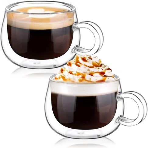 glastal [German Quality 4 Oz Insulated Double Wall Glass Espresso Cups, Nespresso Espresso Coffee Cups, Double Espresso Cups, Demitasse Cups, Espresso Mug, Tazas De Cafe Expreso 2 Pack in Saudi Arabia