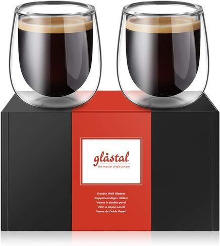 glastal [German Quality 4 Oz Insulated Double Wall Glass Espresso Cups, Nespresso Espresso Coffee Cups, Double Espresso Cups, Demitasse Cups, Espresso Mug, Tazas De Cafe Expreso 2 Pack in Saudi Arabia