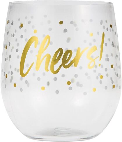 Elise Plastic 14-Ounce Stemless Wine Glass Tumblers, 6 Count (Pack of 1), Cheers in Saudi Arabia