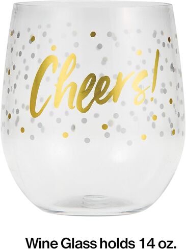 Elise Plastic 14-Ounce Stemless Wine Glass Tumblers, 6 Count (Pack of 1), Cheers in Saudi Arabia