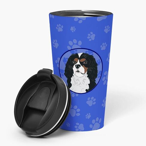 كنوز كارولين WDK1118TBL215 كوب Cavalier King Charles Spaniel Tricolor #1 من الفولاذ المقاوم للصدأ سعة 16 أونصة، كوب معزول باللون الأزرق مع غطاء، كوب سفر لطيف للقهوة والكوكتيلات وهدايا للرجال والأب والنساء in Saudi Arabia