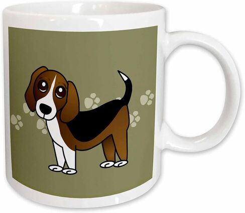كوب 3dRose_35541_4 "Cute Beagle - Cartoon Dog - أخضر مع مطبوعات مخالب" كوب أسود بدرجتين، 11 أونصة، متعدد الألوان in Kuwait
