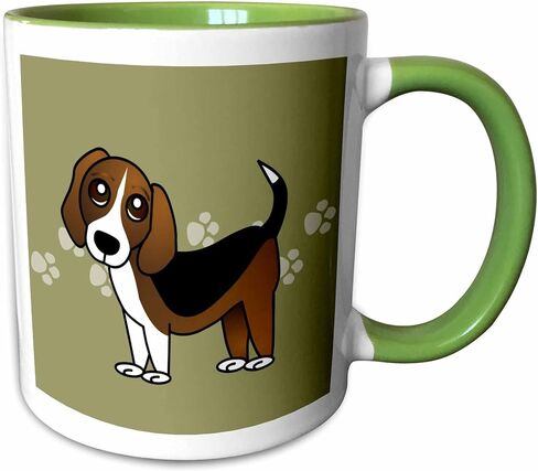 كوب 3dRose_35541_4 "Cute Beagle - Cartoon Dog - أخضر مع مطبوعات مخالب" كوب أسود بدرجتين، 11 أونصة، متعدد الألوان in Kuwait