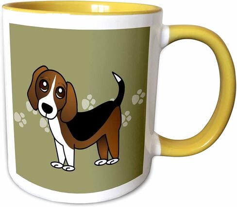 3dRose mug_35541_4 "Cute Beagle - Cartoon Dog - Green with Pawprints" Two Tone Black Mug, 11 oz, Multicolor in Saudi Arabia