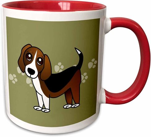 كوب 3dRose_35541_4 "Cute Beagle - Cartoon Dog - أخضر مع مطبوعات مخالب" كوب أسود بدرجتين، 11 أونصة، متعدد الألوان in Kuwait