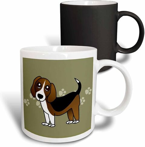 كوب 3dRose_35541_4 "Cute Beagle - Cartoon Dog - أخضر مع مطبوعات مخالب" كوب أسود بدرجتين، 11 أونصة، متعدد الألوان in Kuwait