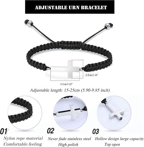 Cremation Bracelet for Human Pets Ashes - Cross Cremation Manmade Braided Urn Bracelet Ashes Keepsake Adjustable Urn Bracelet for Ashes Memorial Ashes Jewelry for Men Women in Kuwait